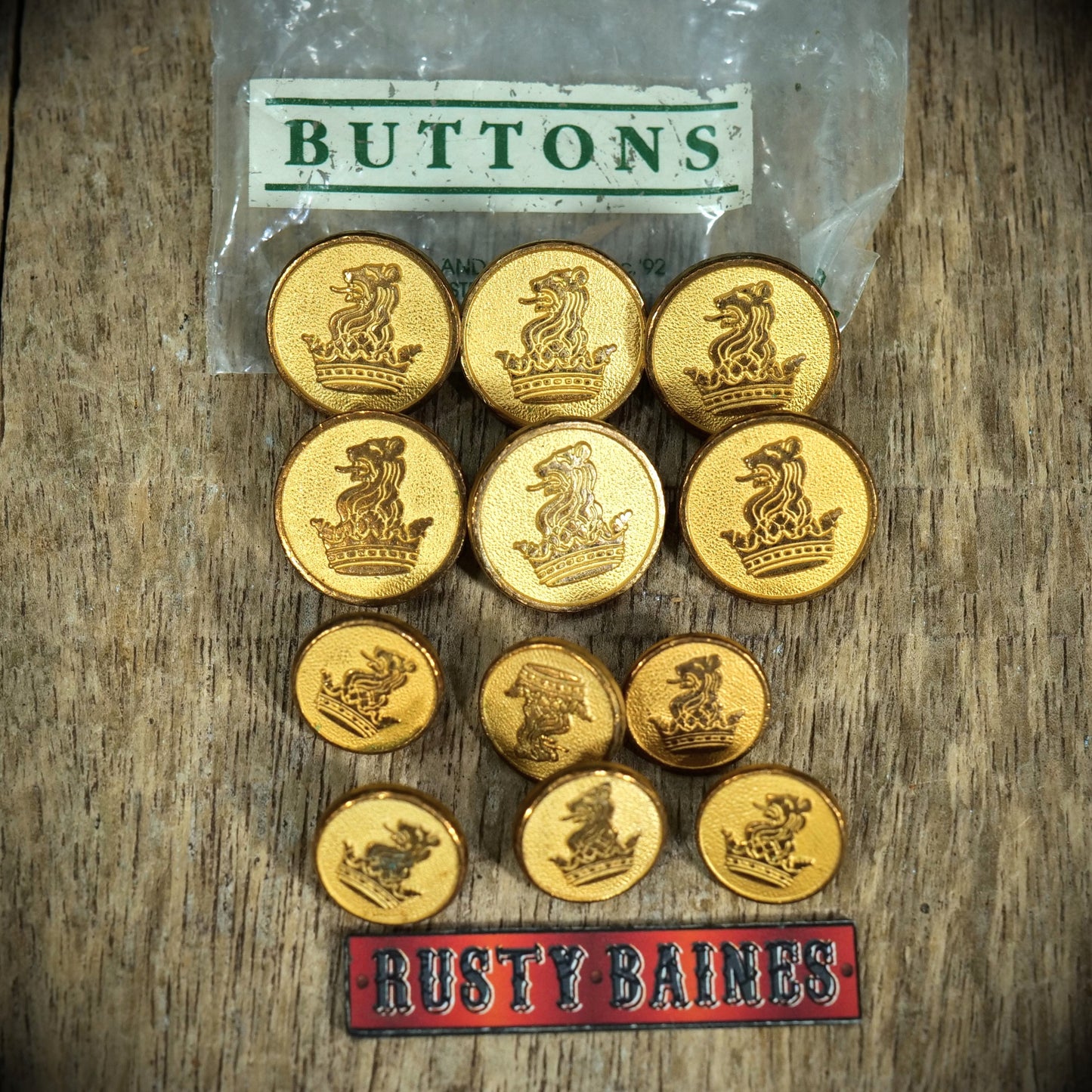 Vintage Marks and Spencer Button Set, Brass/Gold-Toned Victorian/Military Style, Made in England
