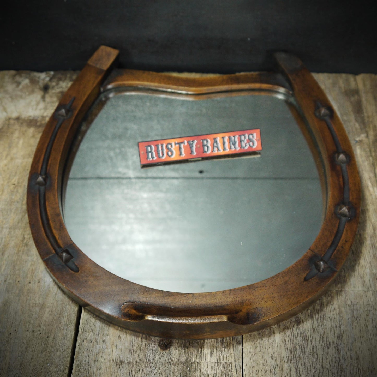 Antique Hardwood Horseshoe Wall Mirror