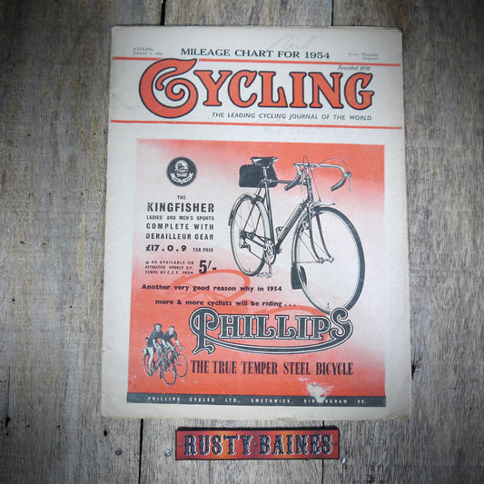 Cycling, Vintage Magazine January 7th 1954, Phillips Kingfisher Cover