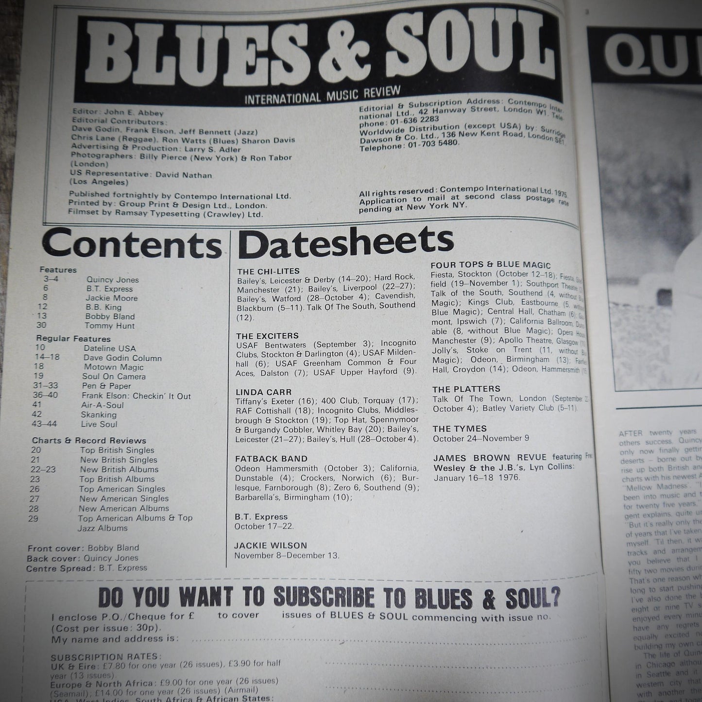 Blue & Soul Magazine, #169 September 16-29 1975, Quincy Jones, Tommy Hunt, Jackie Moore