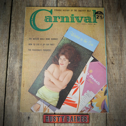 Vintage Back Issue U.S. Men's Magazine, Carnival Vol.10 #6 1963, Glamour/Pin-Up Photography, Chastity Belt History