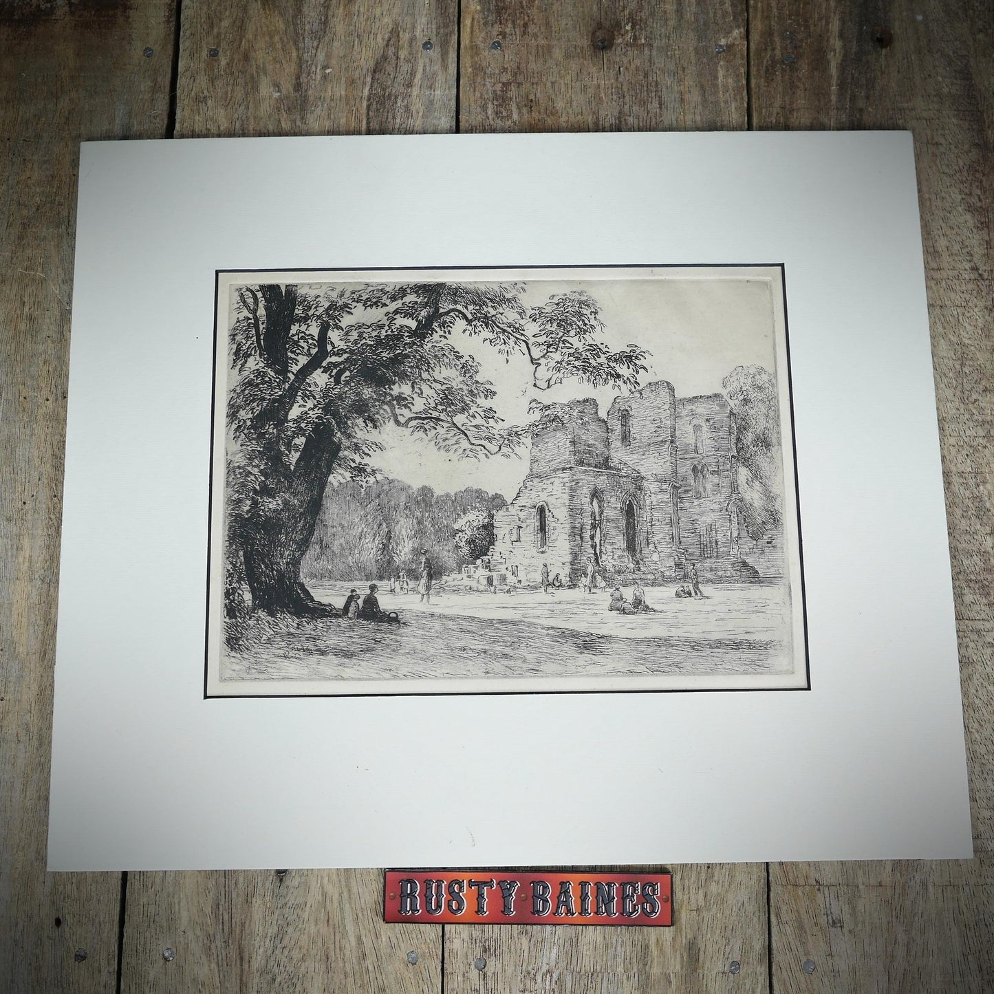 Antique Etching of Roche Abbey, Rotherham, South Yorkshire, J B Lee