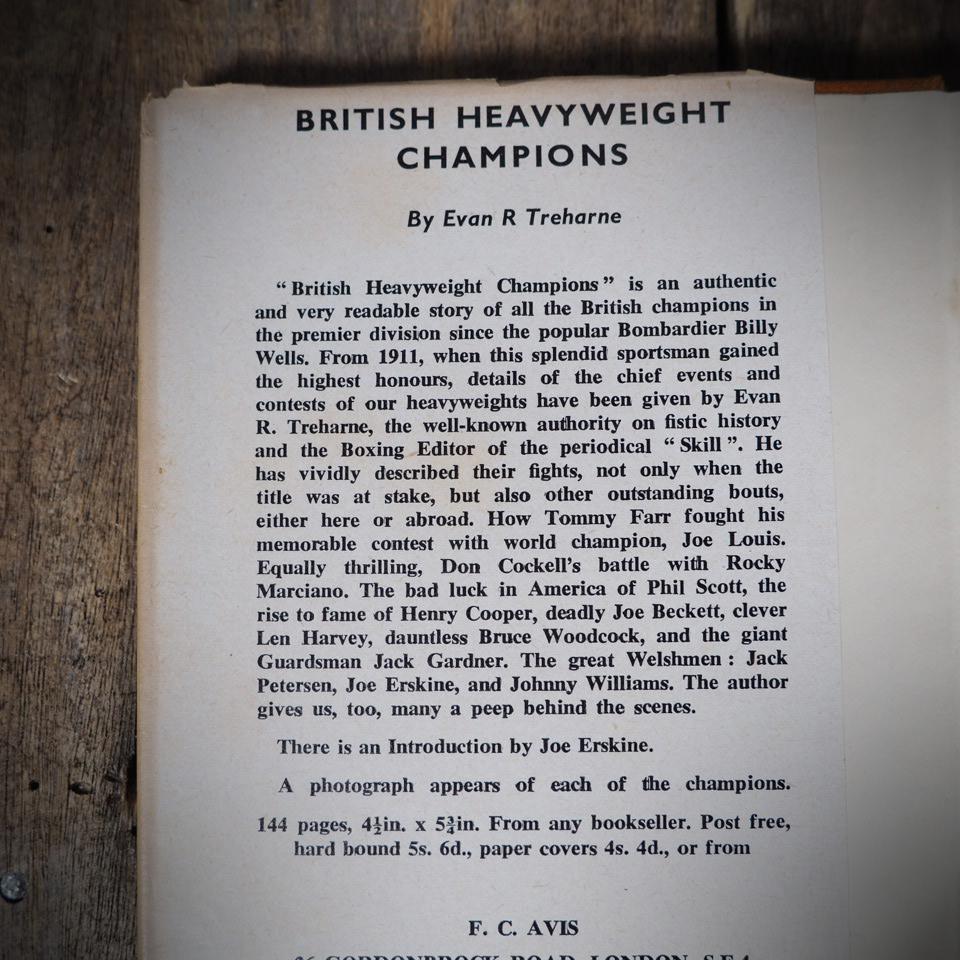 British Heavyweight Champions, Evan Treharne, Vintage Boxing Book, 1959 1st Small Hardcover