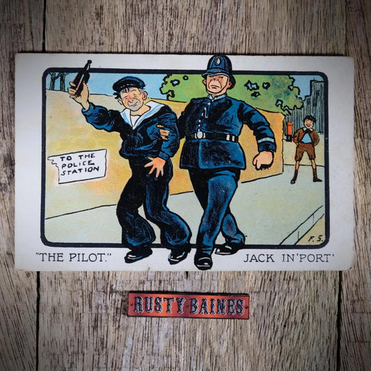 Postcard, Comic, F.S. Pre WW1 Drunk Navy Sailor, Policeman Arrest