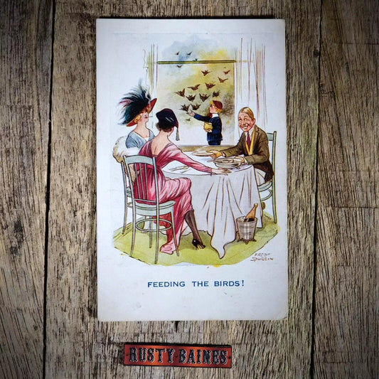 Postcard, Comic, Art & Humour, Fred Spurgin Feeding Birds, Dining