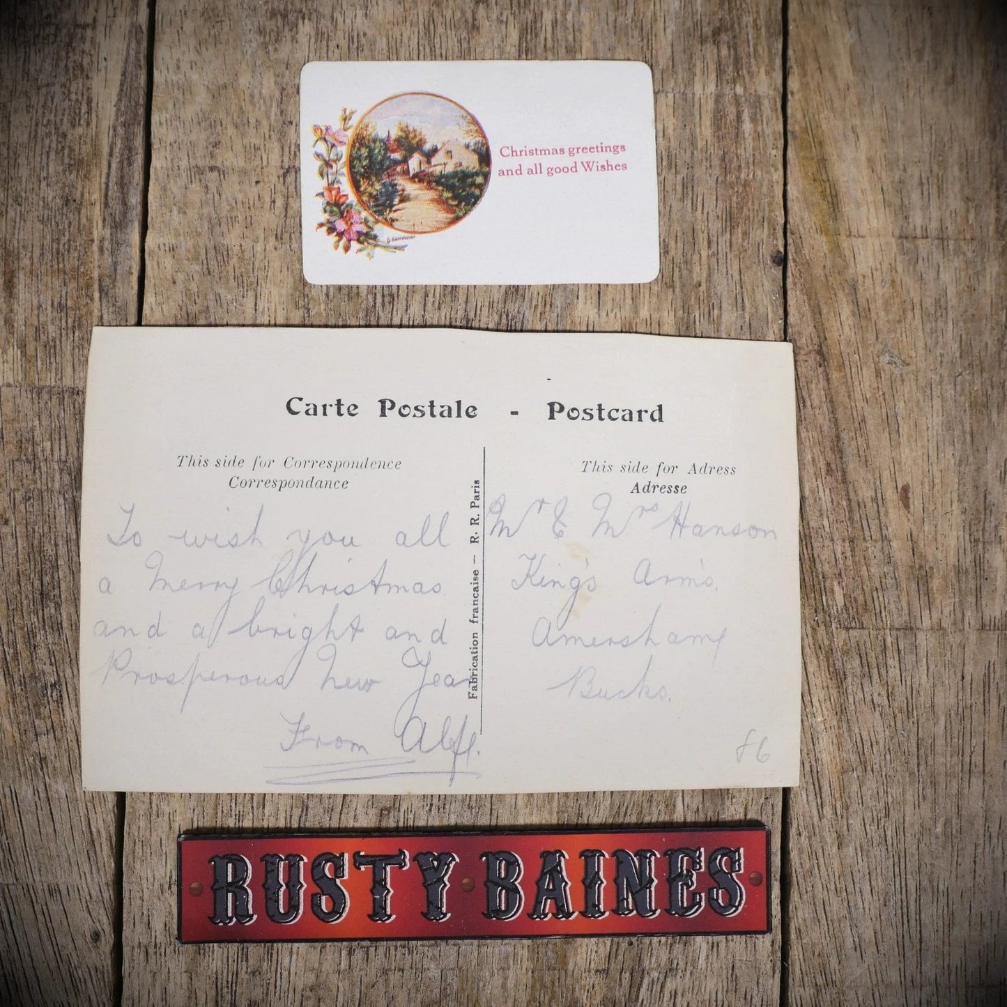Postcard, WW1 Embroidered Silk, King's Arms Amersham, Christmas