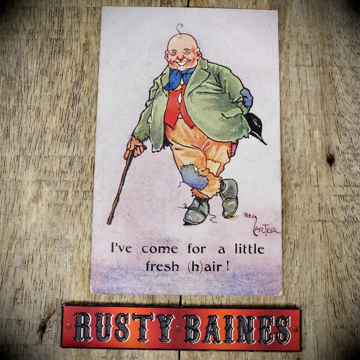 Postcard, Comic, Reg Carter, Bald Man, Fresh Air/Hair Joke