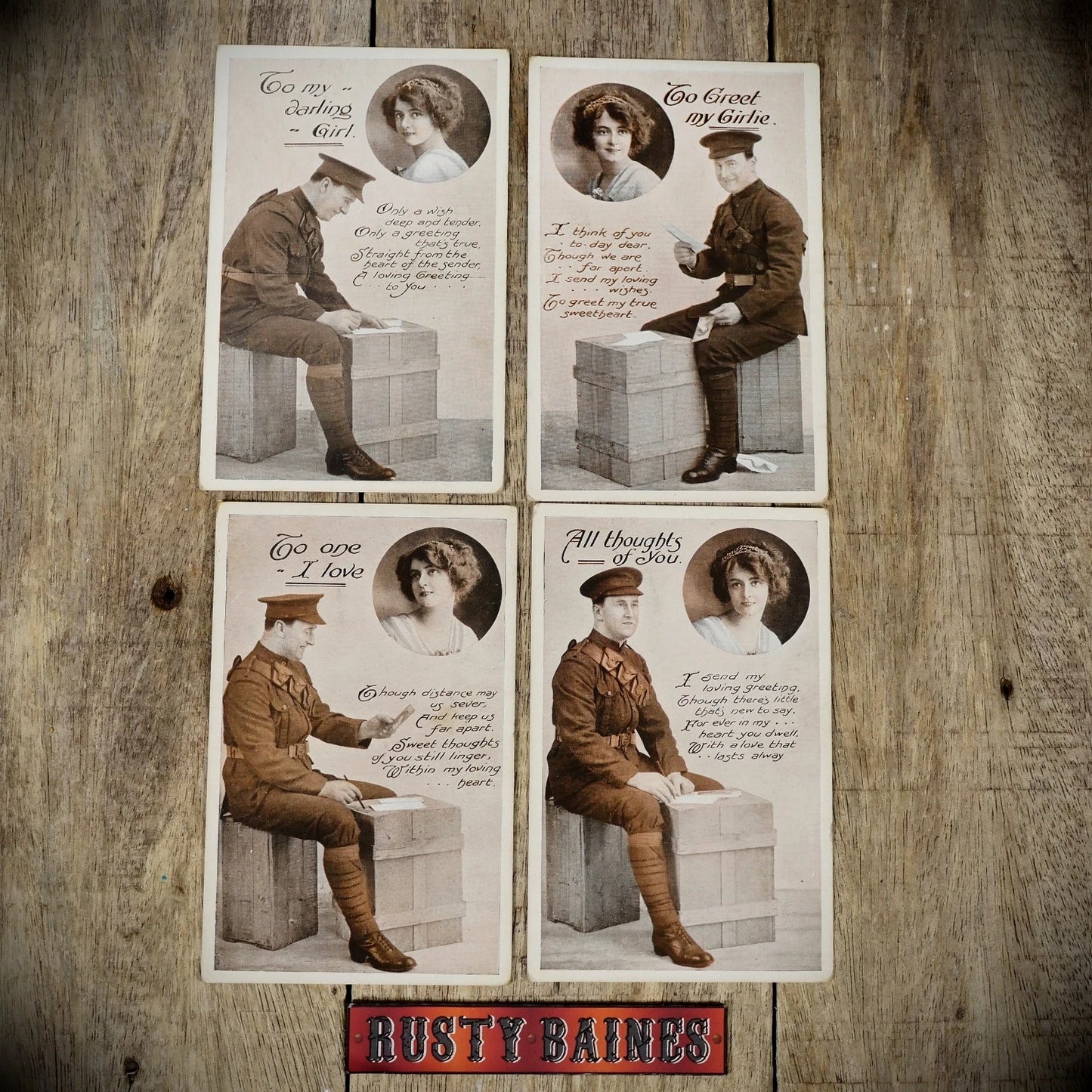 Postcard, WW1 Sweetheart Set, Solider & Girl Sentimental