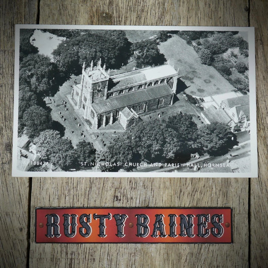 Postcard, Hornsea St Nicholas Church & Hall, Aerial Real Photo