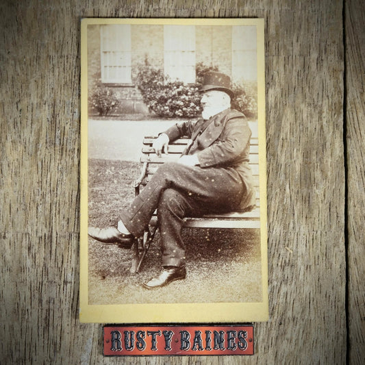 Carte de Visite (CDV) Portrait of Man with Cane on Bench, J Jackson, Rochdale
