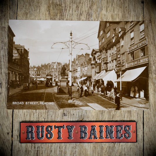 Postcard, Reading, Broad Street, Tram, Shops, Real Photo