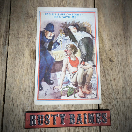 Postcard, Comic, Policeman, Drunk and Disorderly Men