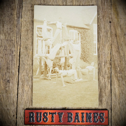 Postcard, Early 1900s Male Gymnasts, Acrobats, Faded Real Photo
