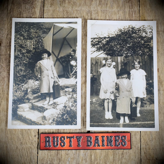 Postcard x2, 1920's Girl in Paddington Bear Style Clothes, Real Photo
