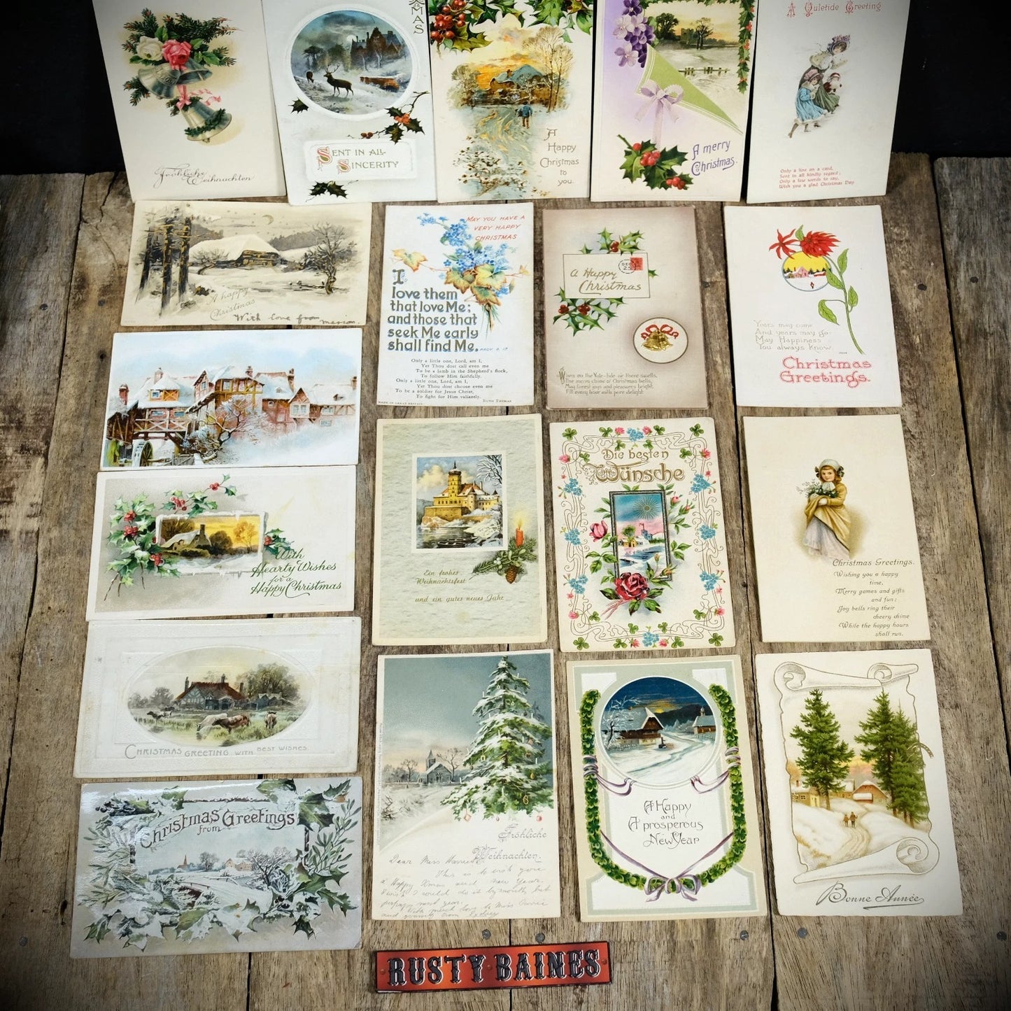 Bundle of Antique Postcards, Winter/Christmas Greetings x19