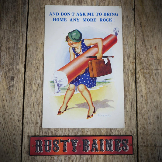 Postcard, Comic, Donald McGill, Holiday Woman Giant Stick of Rock