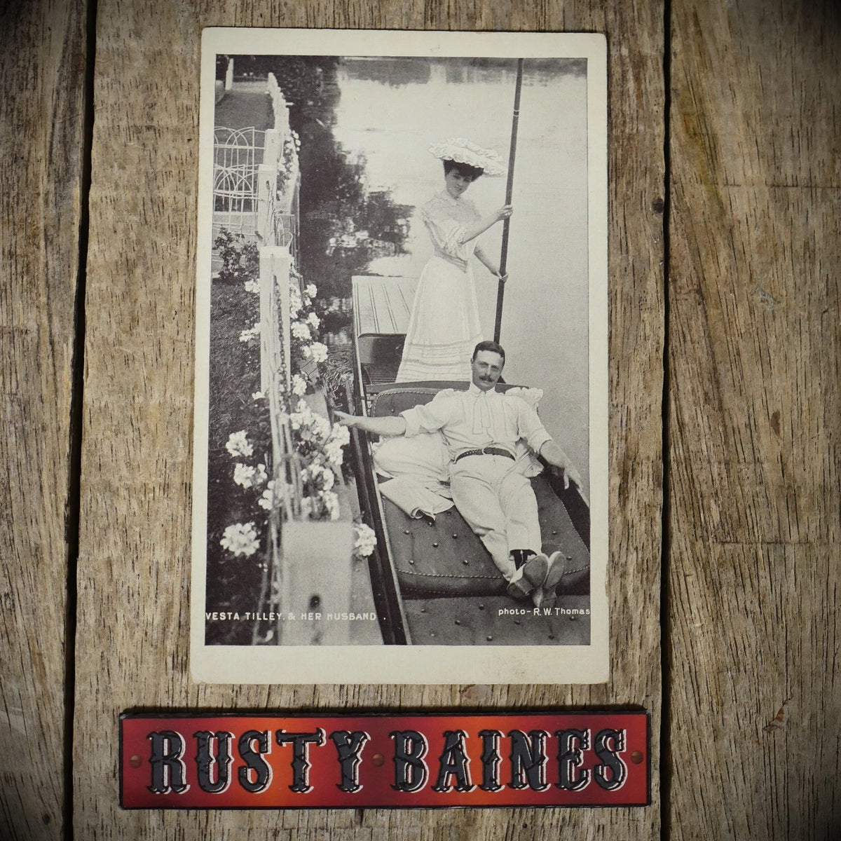 Postcard, Actress Vesta Tilley & Husband, Gondola Push/Punt Boat