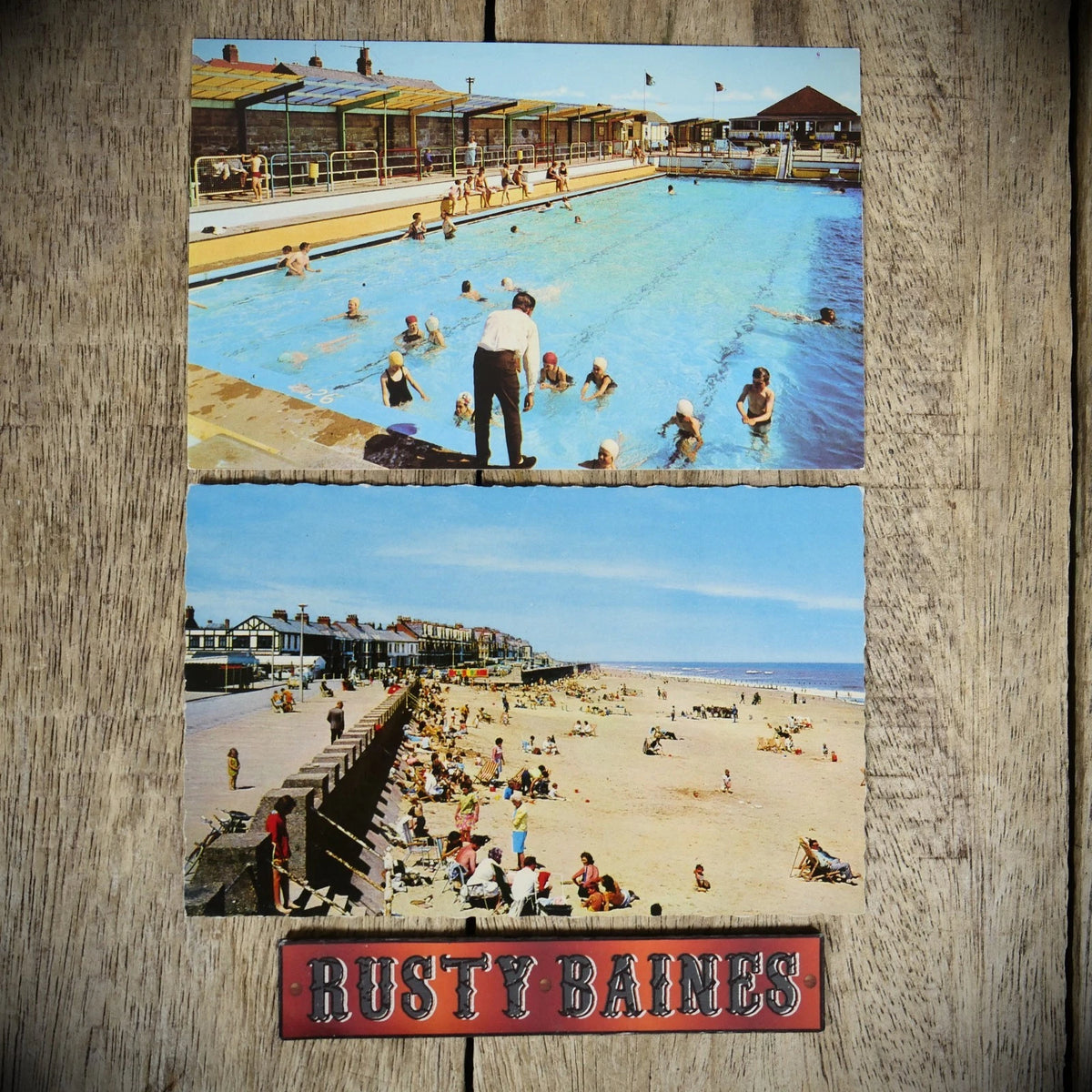 Postcards x2 Withernsea Retro/Vintage Views, Pool/Beach, Printed