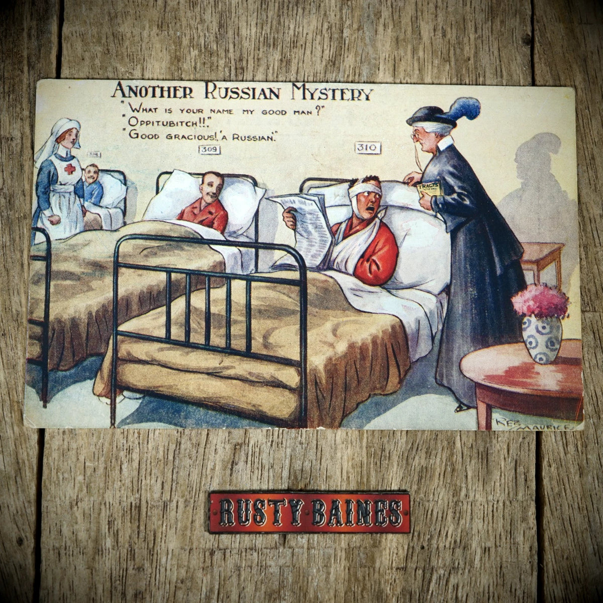 Postcard, Comic, Russian Language Confusion, Hospital Patient