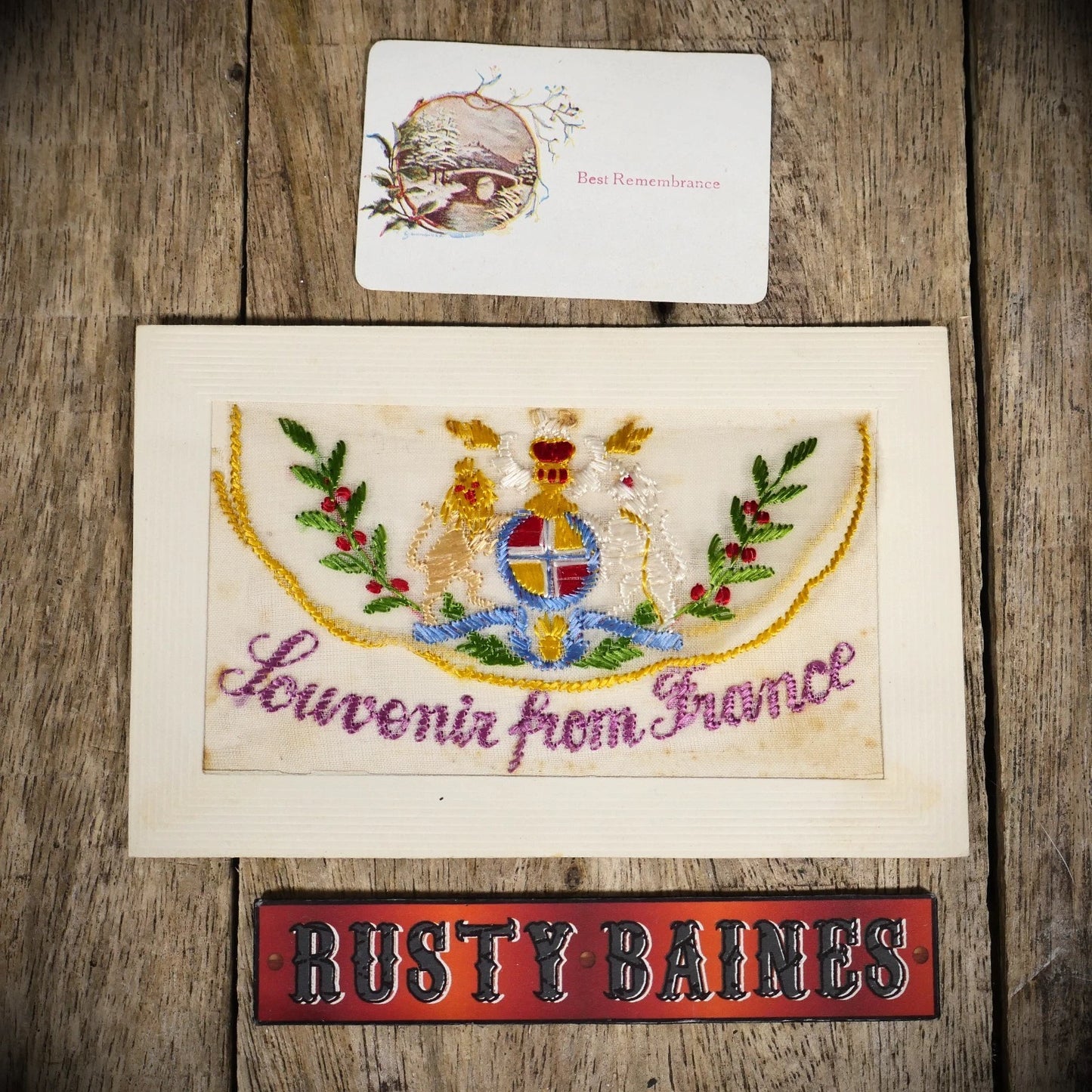 Postcard, WW1 Era Embroidered Silk, Souvenir from France Coat of Arms