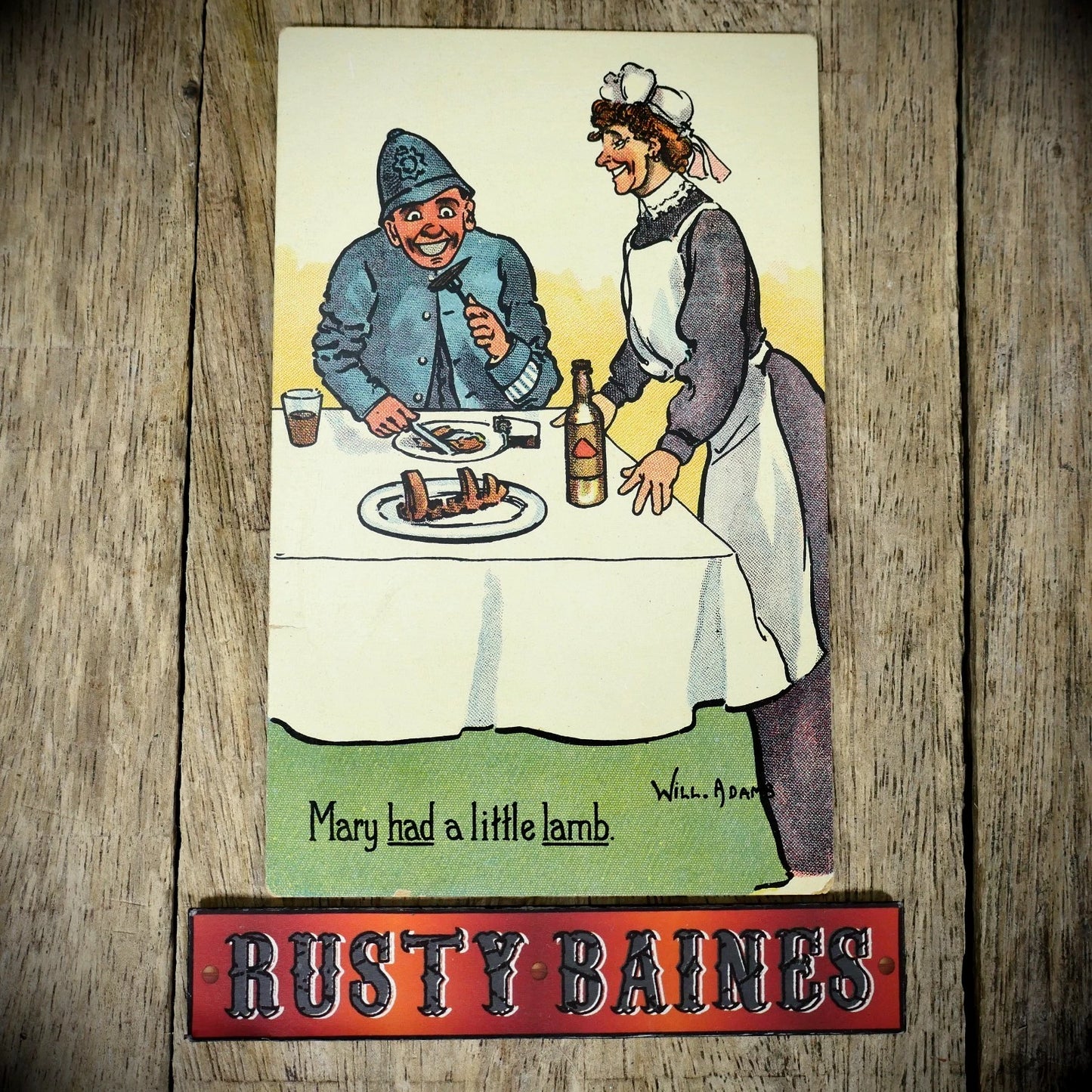Postcard, Comic, House Maid, Police Dinner, Mary Had a Little Lamb