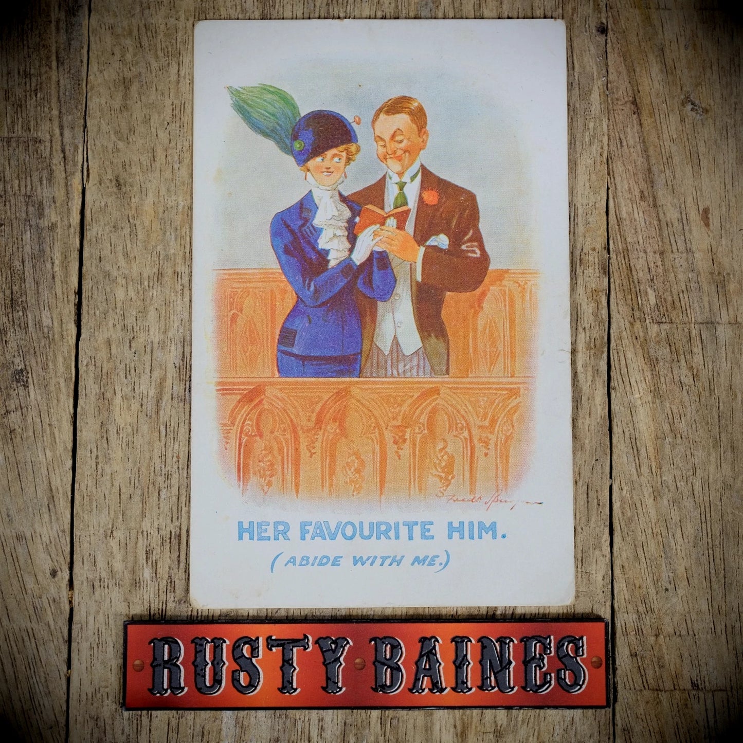Postcard, Comic, Inter Art Fred Spurgin, Abide With Men Hymn Romance