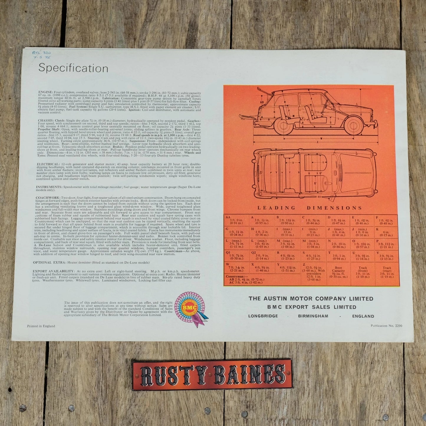 Original Car Brochure, Austin A40 Saloon & Countryman, Poster Style #2290
