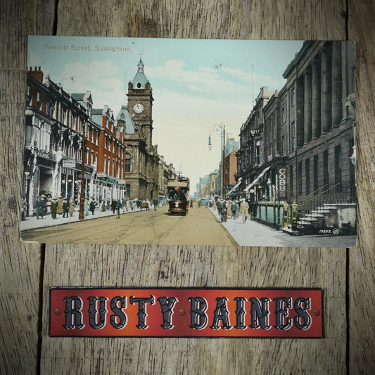 Postcard, Sunderland, Fawcett Street, Tram, Printed