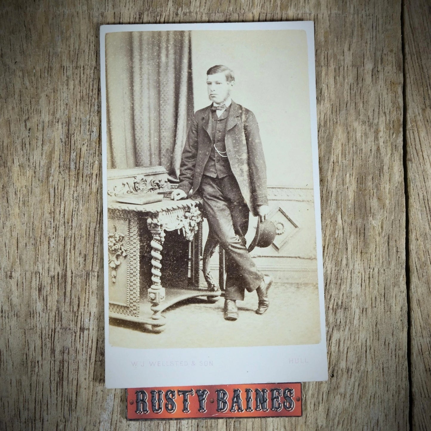 Carte de Visite (CDV) Portrait of Young Man with Antique Furniture, Hull, W J Wellsted