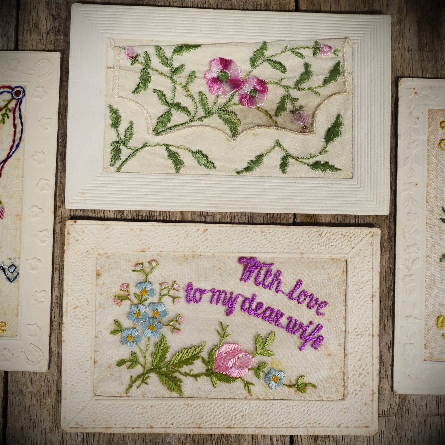 Postcard Bundle, WW1 Era Embroidered Silk, Sentimental/Sweetheart
