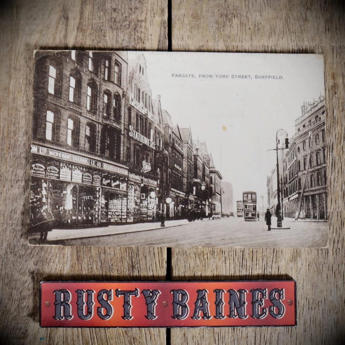 Postcard, Sheffield, Fargate from York Street, Shops/Tram, Printed