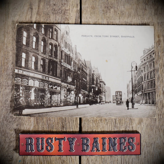 Postcard, Sheffield, Fargate from York Street, Shops/Tram, Printed
