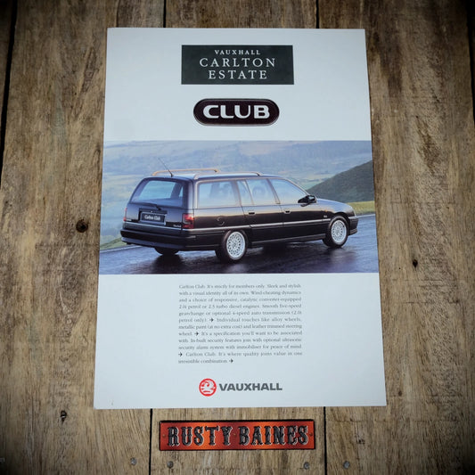 Sales Brochure, Vauxhall Carlton Estate Club Edition, Single Sheet, 1992