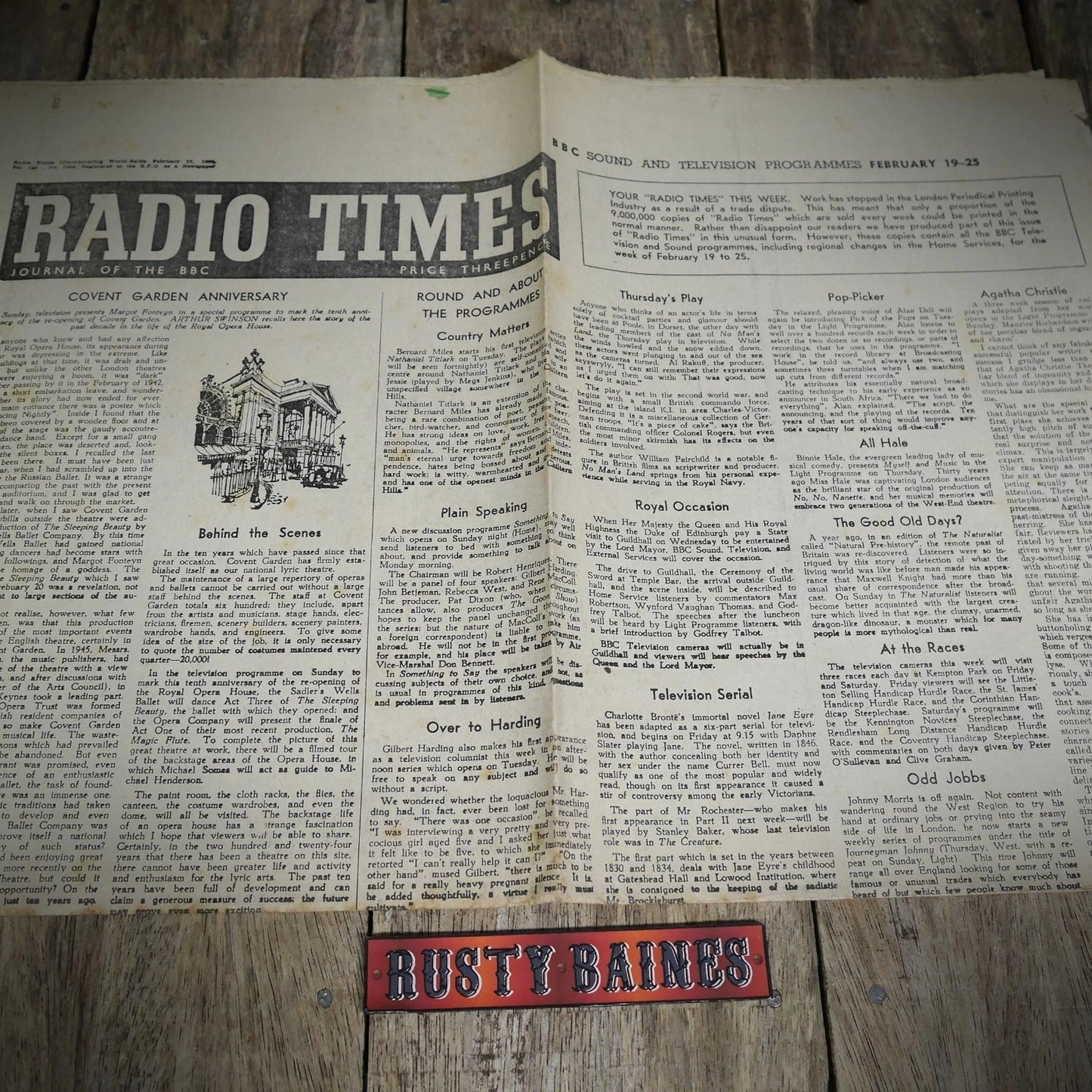 Original Radio Times Newspaper TV Guide February 19-25 1956 Trade Dispute Issue