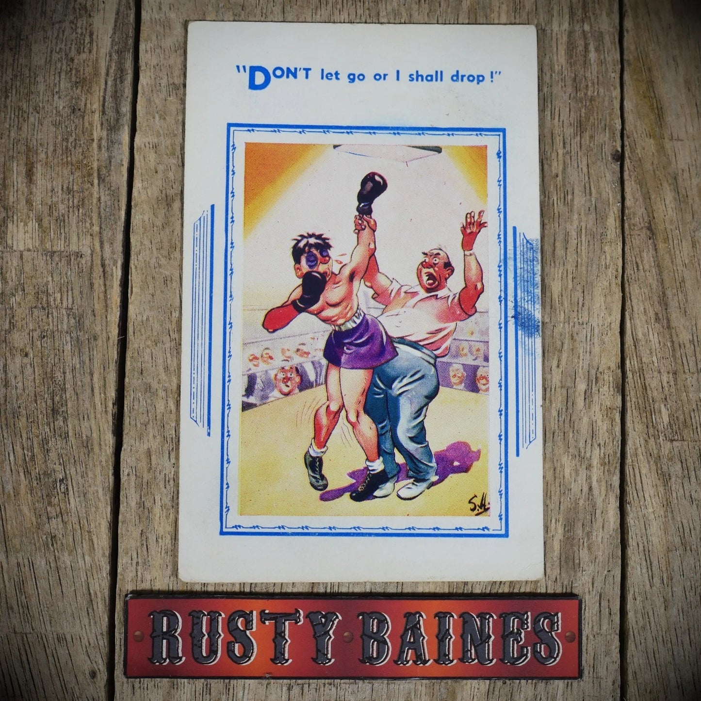 Postcard, Comic, Exhausted Boxer & Referee