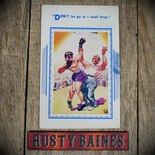 Postcard, Comic, Exhausted Boxer & Referee