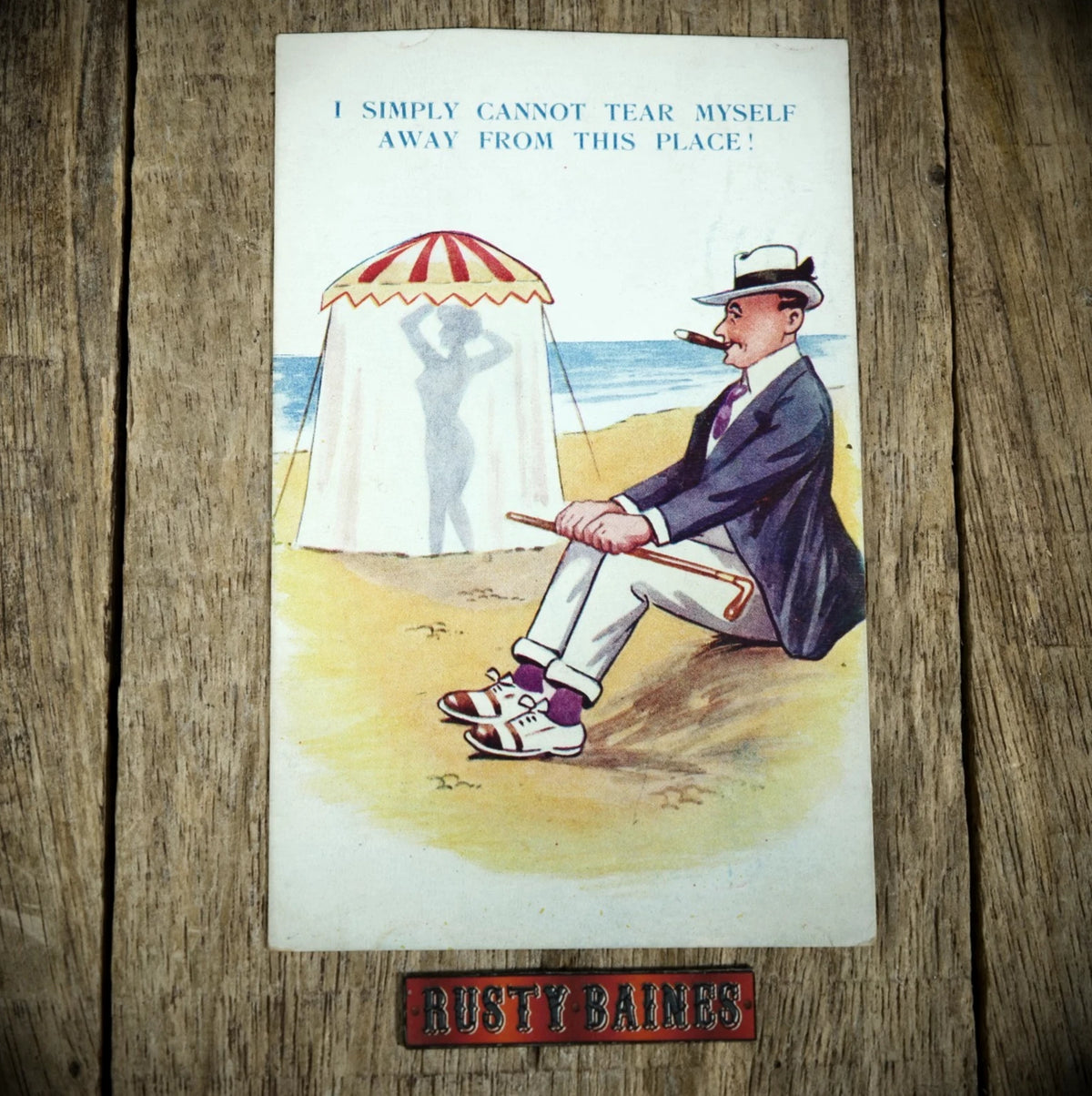 Postcard, Comic, Beach Changing Tent Woman Silhouette