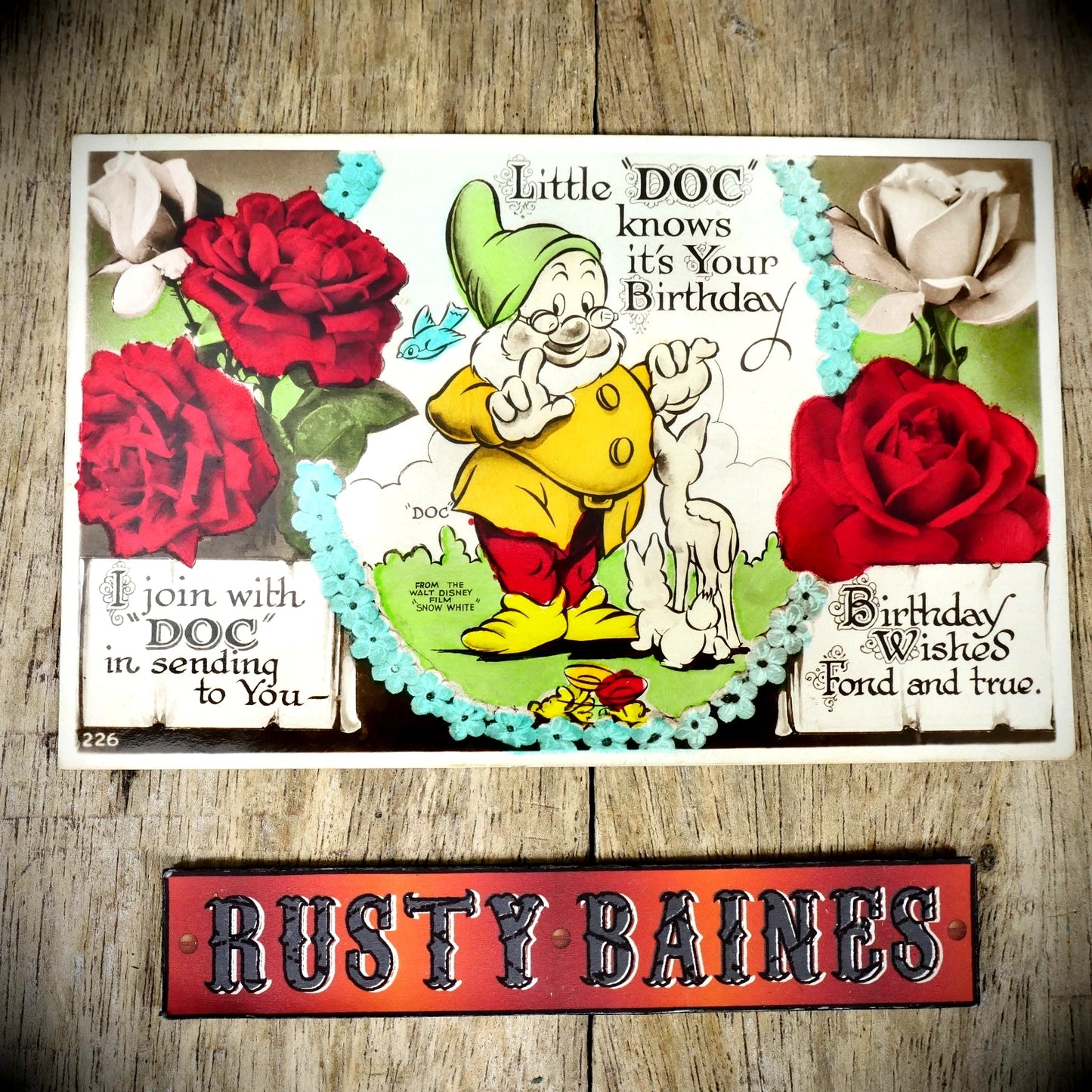 Postcard, Valentine Walt Disney Snow White, Doc, Birthday