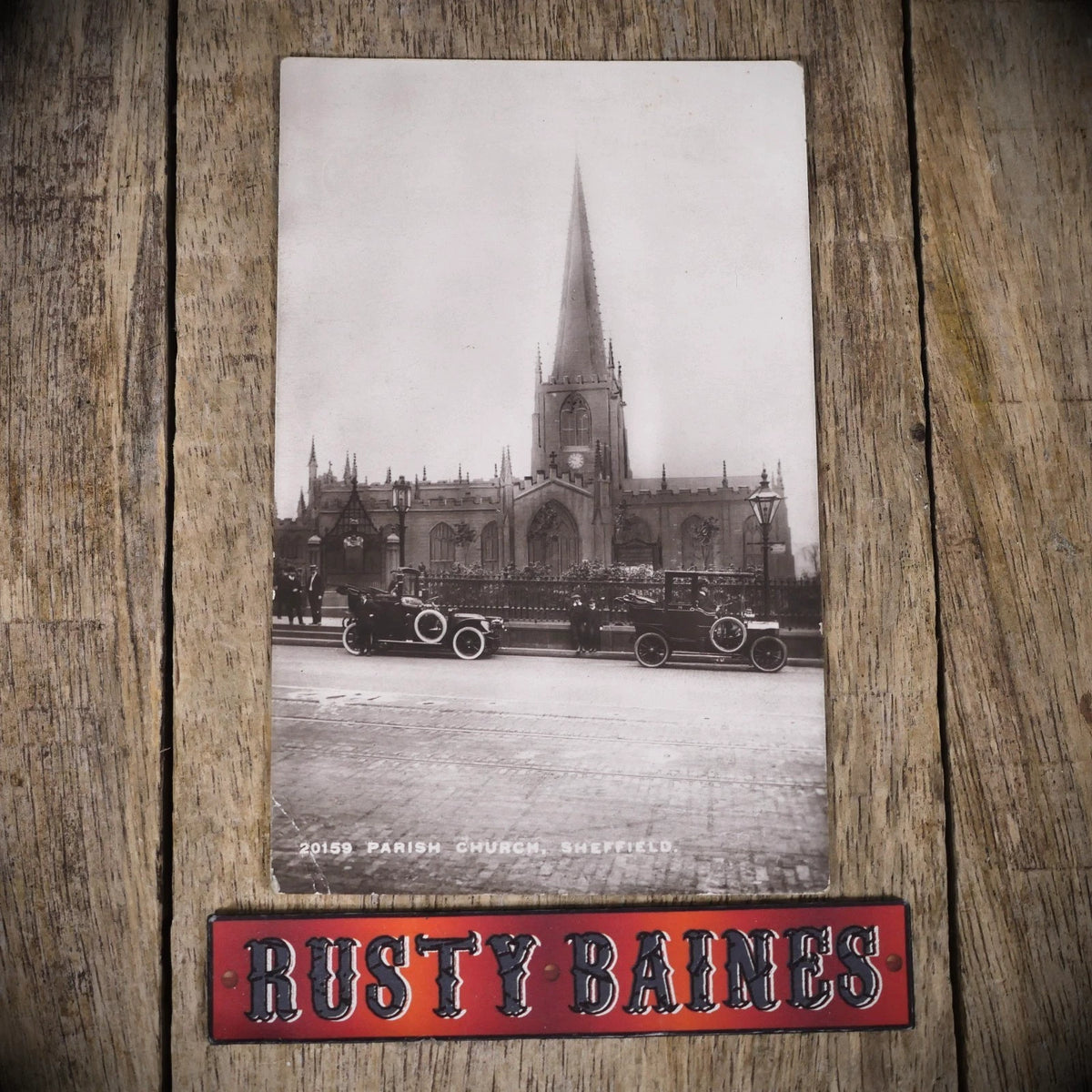 Postcard, Sheffield Parish Church/Cathedral, Vintage Cars, Real Photo