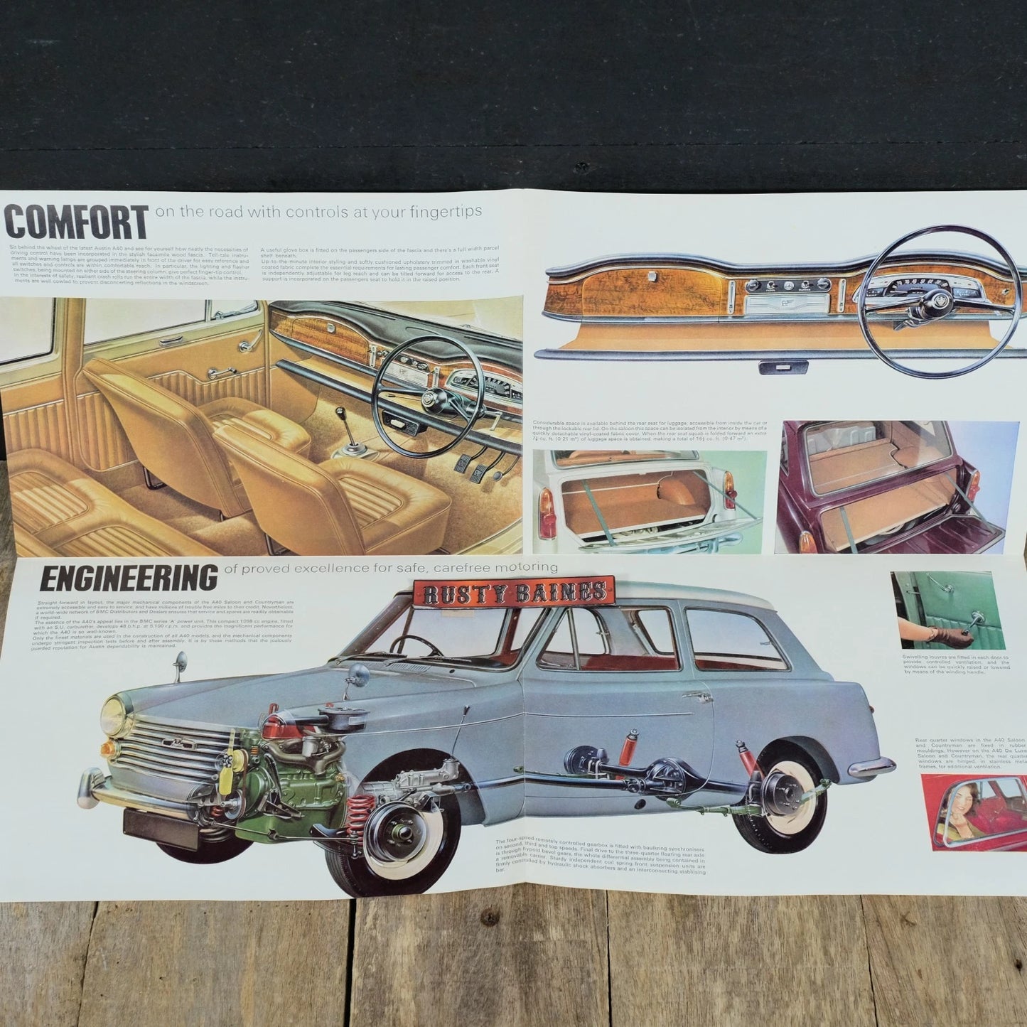 Original Car Brochure, Austin A40 Saloon & Countryman, Poster Style #2290