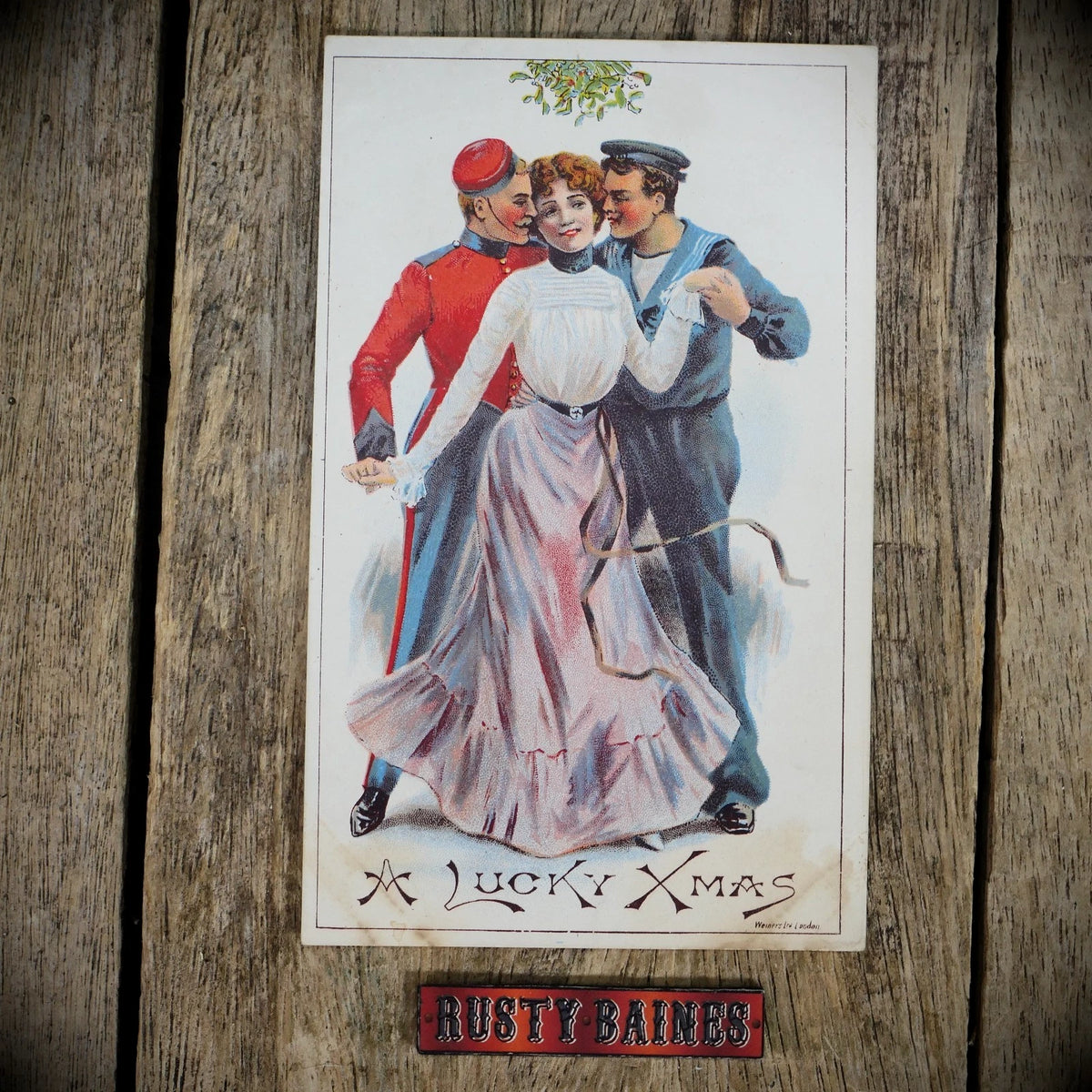 Postcard, Christmas Luck, Naughty Glamour Lady with Soldier & Sailor