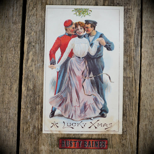 Postcard, Christmas Luck, Naughty Glamour Lady with Soldier & Sailor