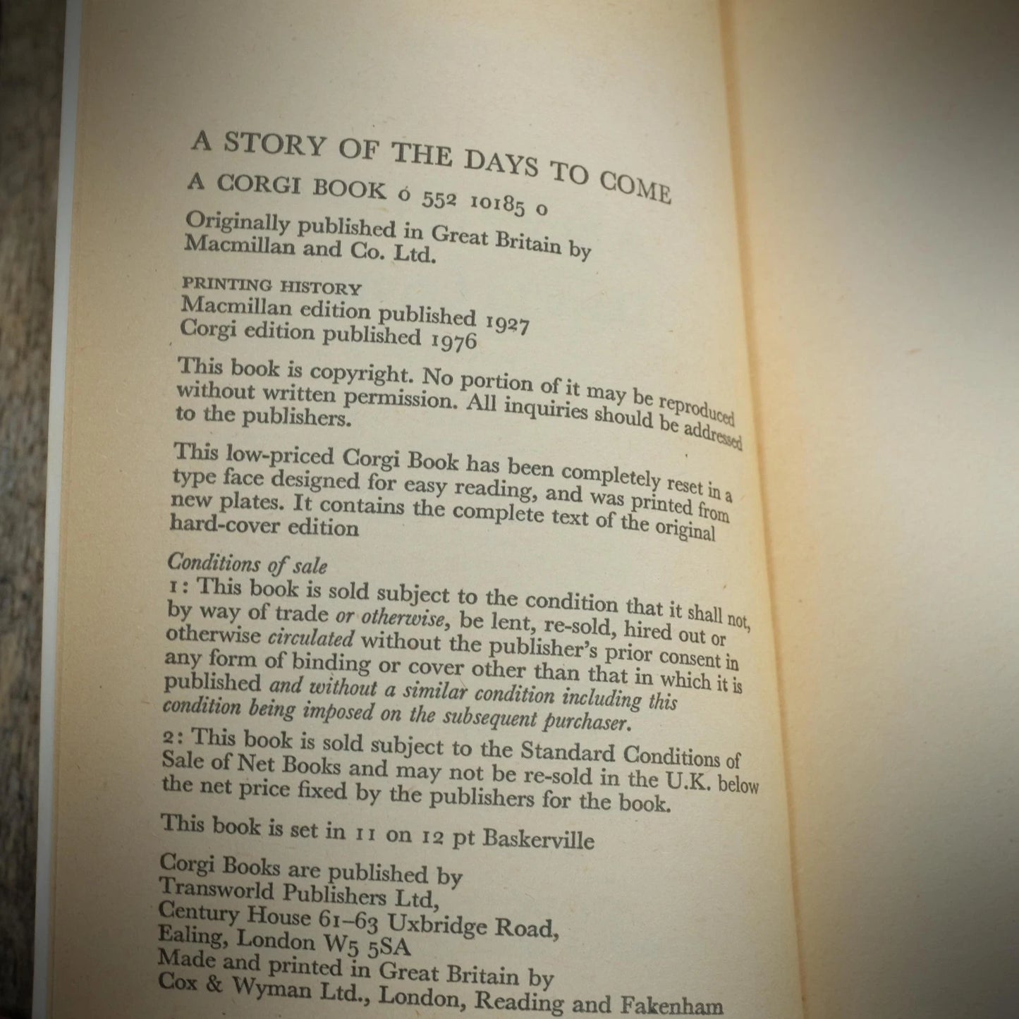 Vintage Sci-Fi Paperback, The Story of the Days to Come, H G Wells, 1976 Corgi