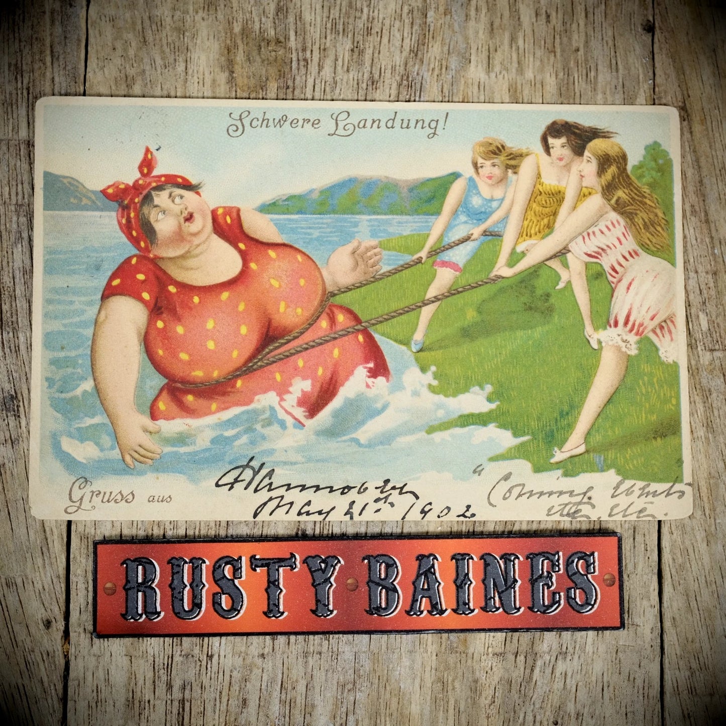 Postcard, German Comic Gruss Aus, Glamour Girls, Big Lady, Chromo