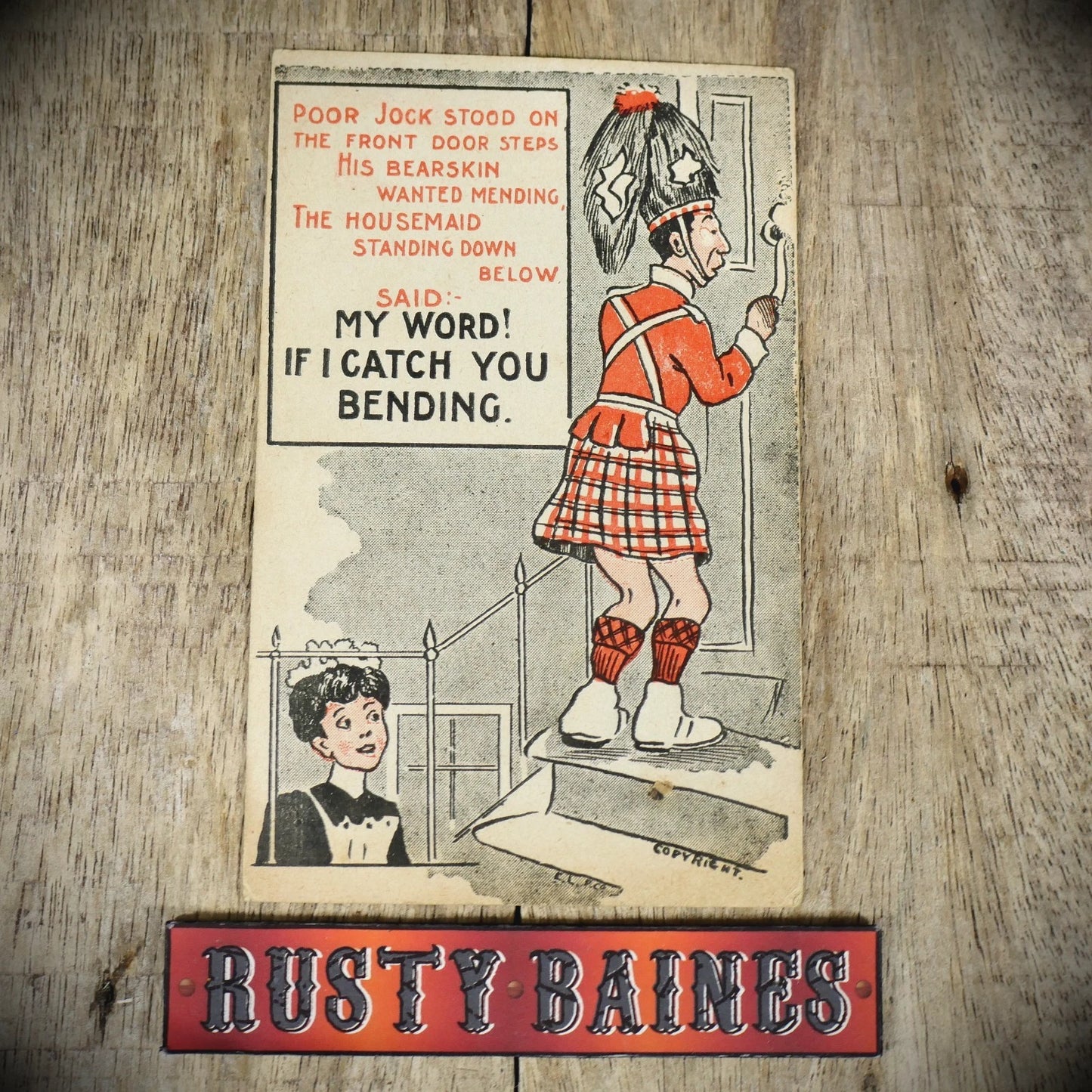 Postcard, Comic, My Word if I Catch You Bending, Scotsman, House Maid