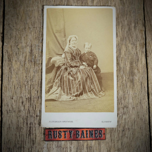 Carte de Visite (CDV) Portrait of Victorian Woman/Mother & Son, Posh Dress, Alexander Bros Glasgow