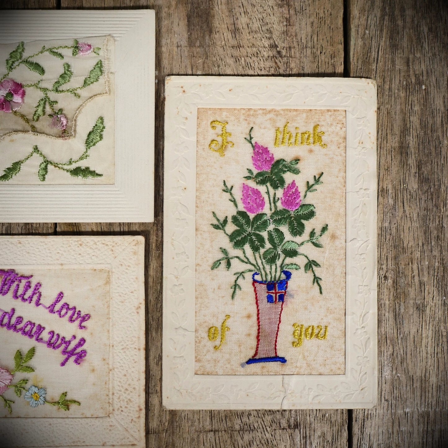 Postcard Bundle, WW1 Era Embroidered Silk, Sentimental/Sweetheart
