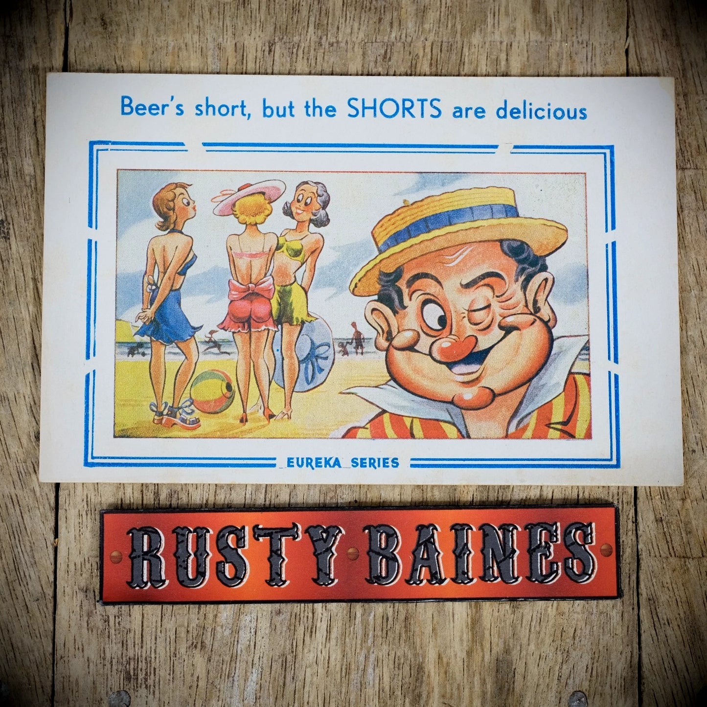 Postcard, Comic, Eureka, Beer, Bathing Costume Girls, Winking Man