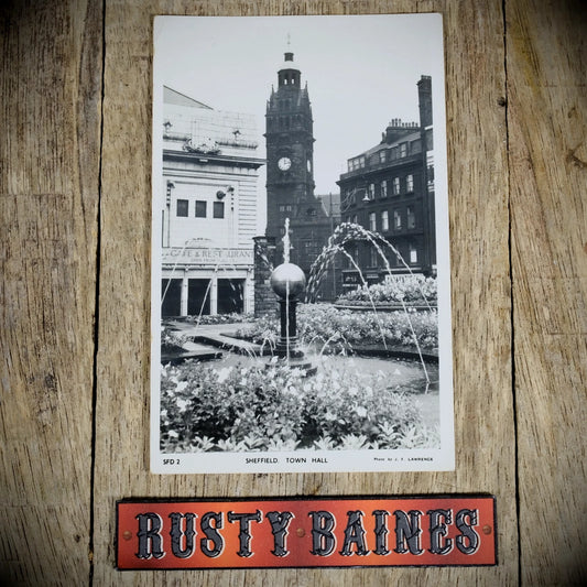 Postcard, Sheffield Town Hall, Barker's Pool Gardens, Real Photo