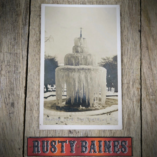 Postcard, Frozen Water Fountain Weston Park Sheffield, Real Photo
